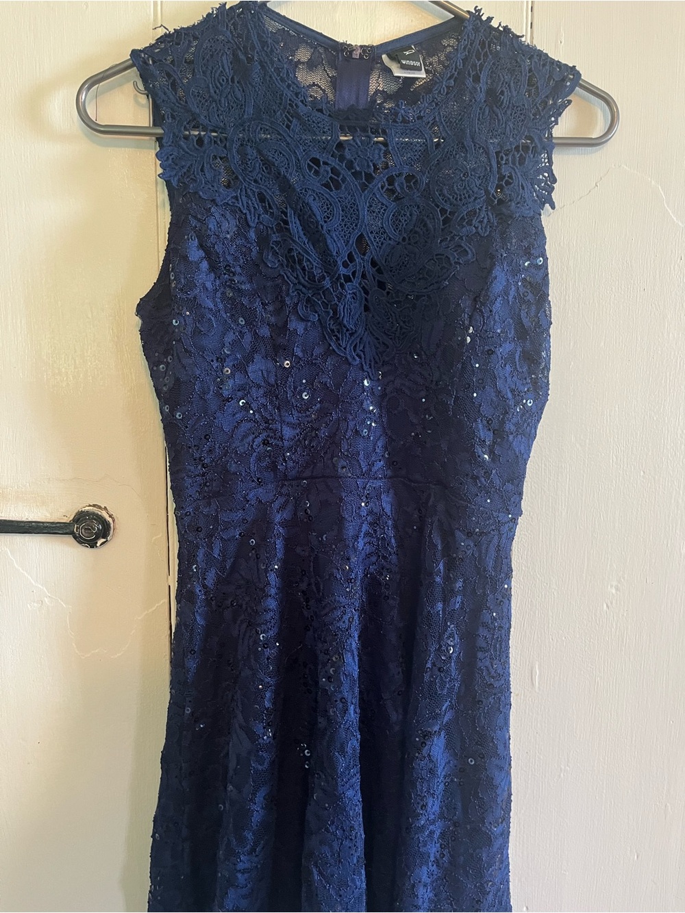 Windsor Navy Lace Midi Dress with Sequin Detail